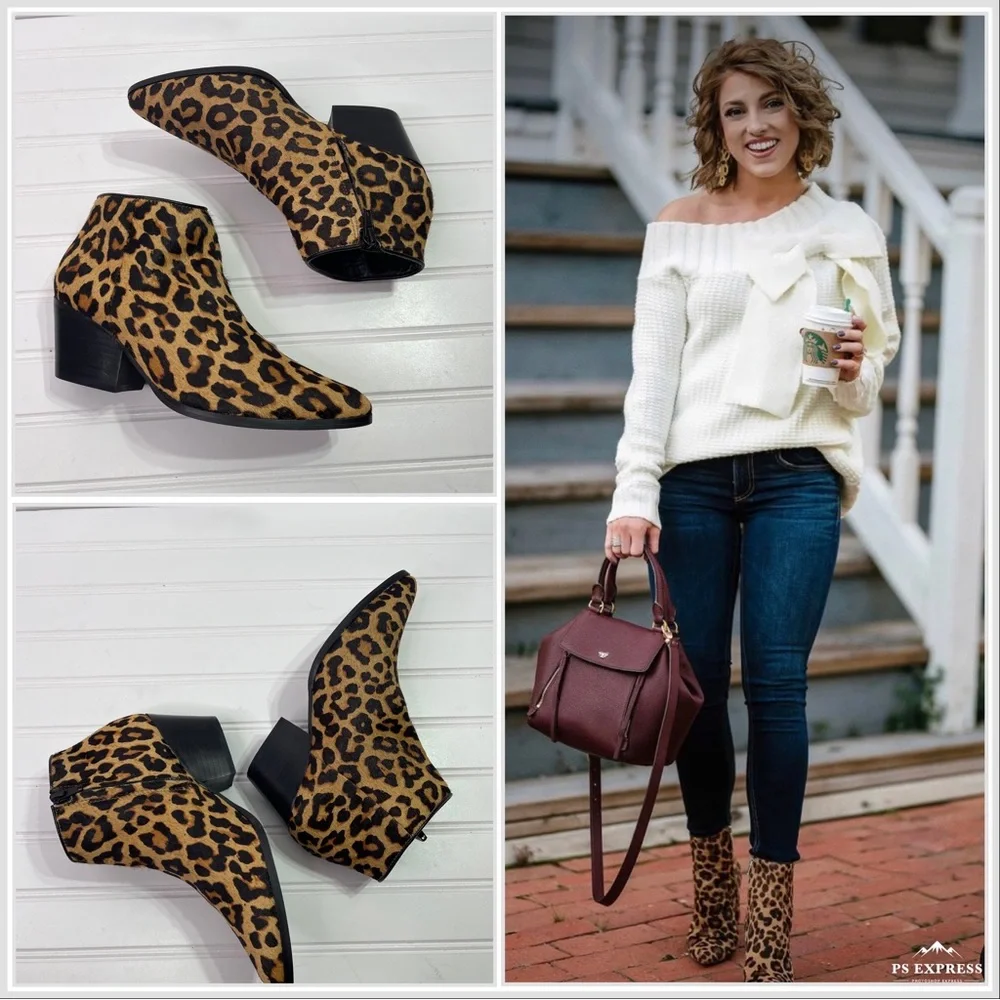 Bleecker & Bond Riley Leopard Print Booties 6.5 - Picture 6 of 12